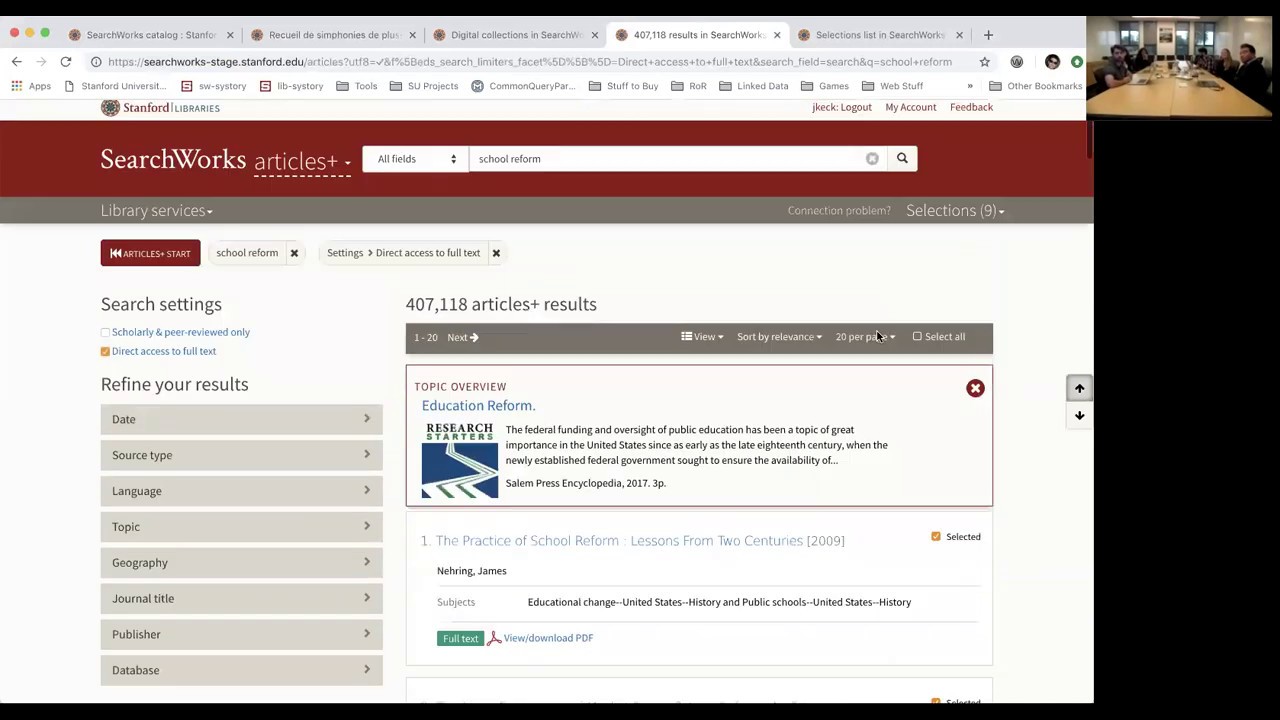 SearchWorks Fall 2018 Articles+ Selections Demo YouTube