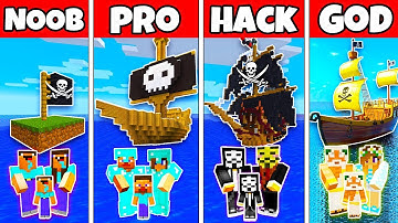 Minecraft: FAMILY PIRATE BOAT SHIP HOUSE BUILD CHALLENGE - NOOB vs PRO vs HACKER vs GOD in Minecraft