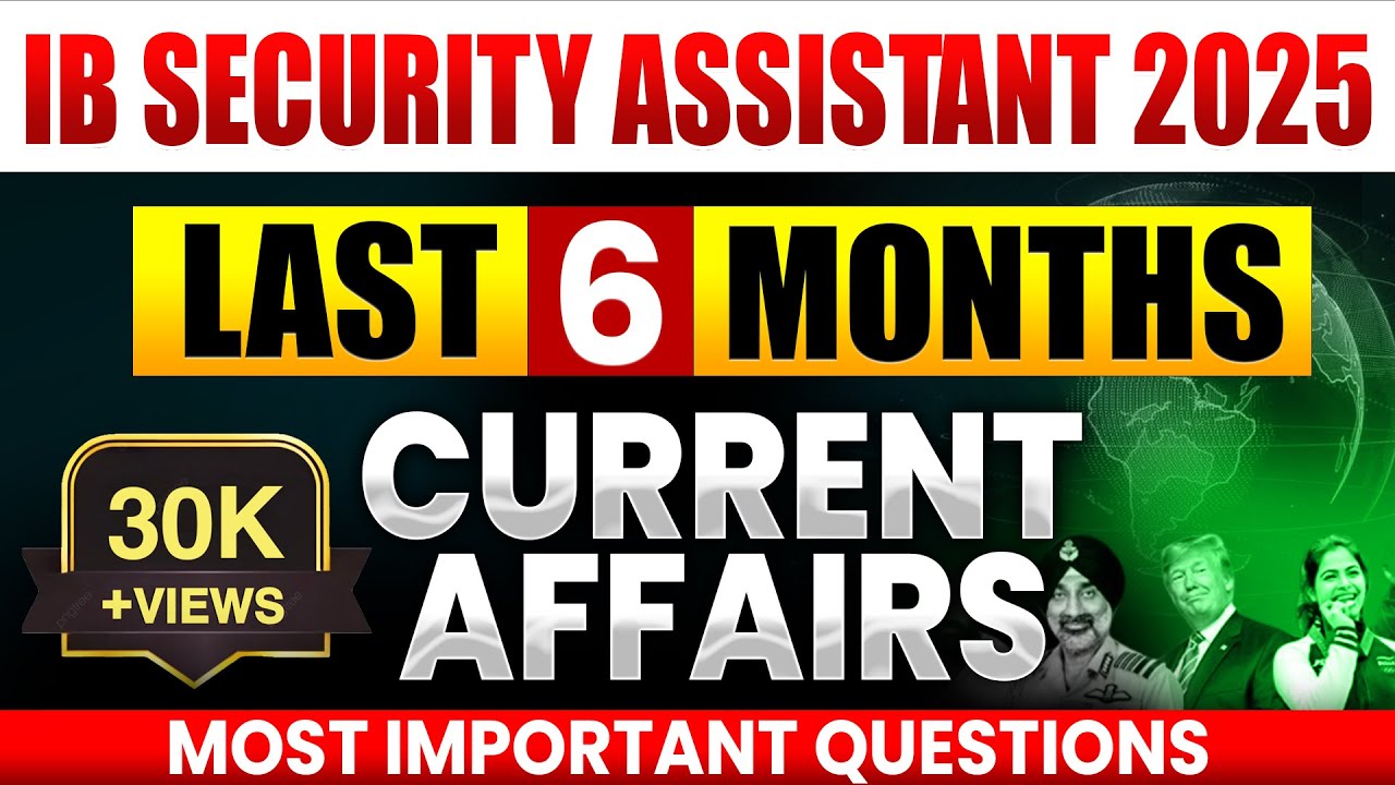 IB Security Assistant Current Affairs 2025 | Last 6 Months Current Affairs I Most Important MCQs