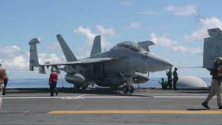 A US Navy F/A-18 fighter jet has been lost at sea after it fell overboard from the Aircraft Carrier.
