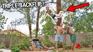 7 YEAR OLD LAUNCHED INTO TRIPLE BACKFLIP! w/ WORLD'S BEST PRO TRICKERS (FLIPCON 2k18)