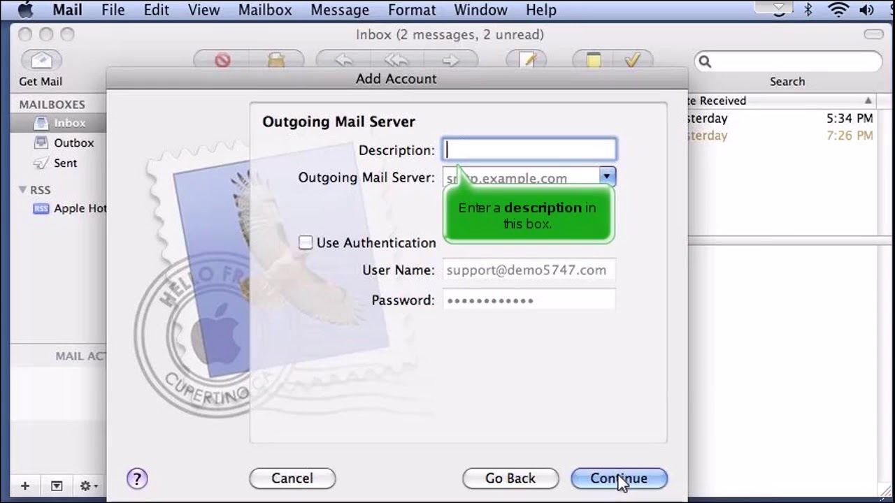 setting up mac mail for imap