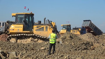 Incredible Machinery Operator Bulldozer Pushed Removing Soil and Dump Truck Unloading Soil Extreme