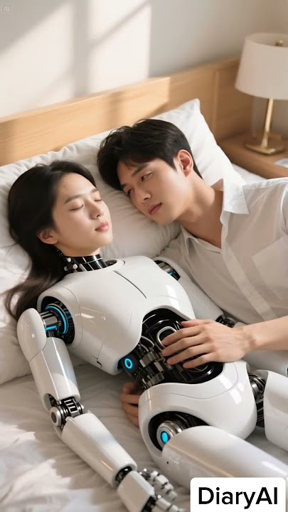 beautiful female robot sleeping accompanied by handsome man #robot #aiart #robotics #robots