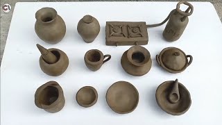 मिट्टी के खिलोने बनाने का सबसे आसान तरीका ॥  how to make clay kitchen set with clay