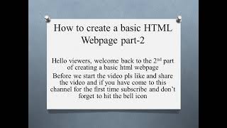How to create a basic HTML Webpage part 2