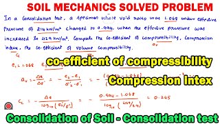 Consolidation, co-efficient of compressibility, Compression index, coefficient of consolidation