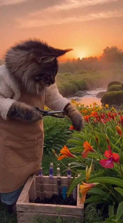 Download lagu Cozy Farming Moments: A Fluffy Mainecoon Gardening with a sun-loving patch bursting bright petals