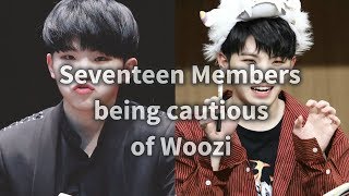 Seventeen members being cautious of Woozi screenshot 4