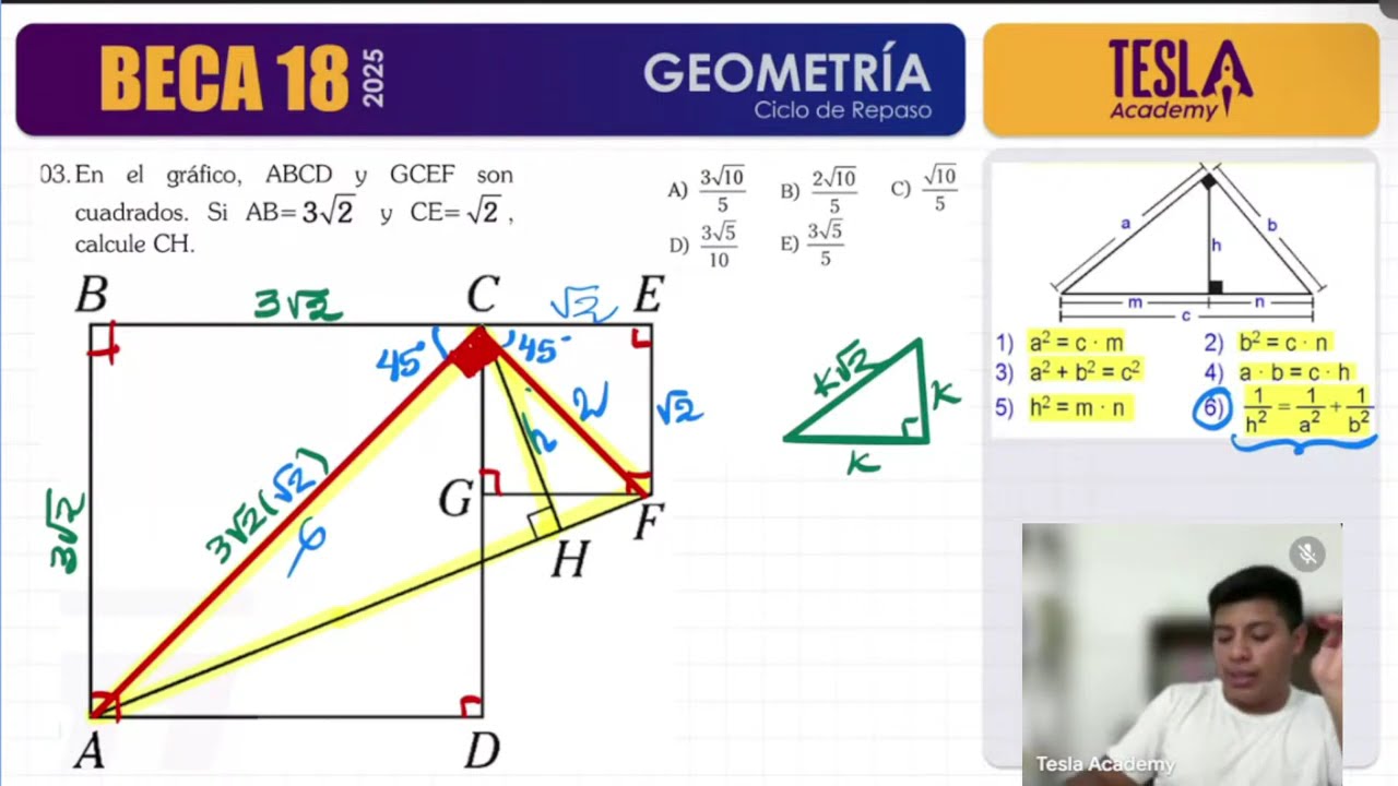 BECA 18-PROBLEMAS RESUELTOS DE GEOMETRÍA: RELACIONES MÉTRICAS EN EL TRIÁNGULO Y LA CIRCUNFERENCIA📐📚