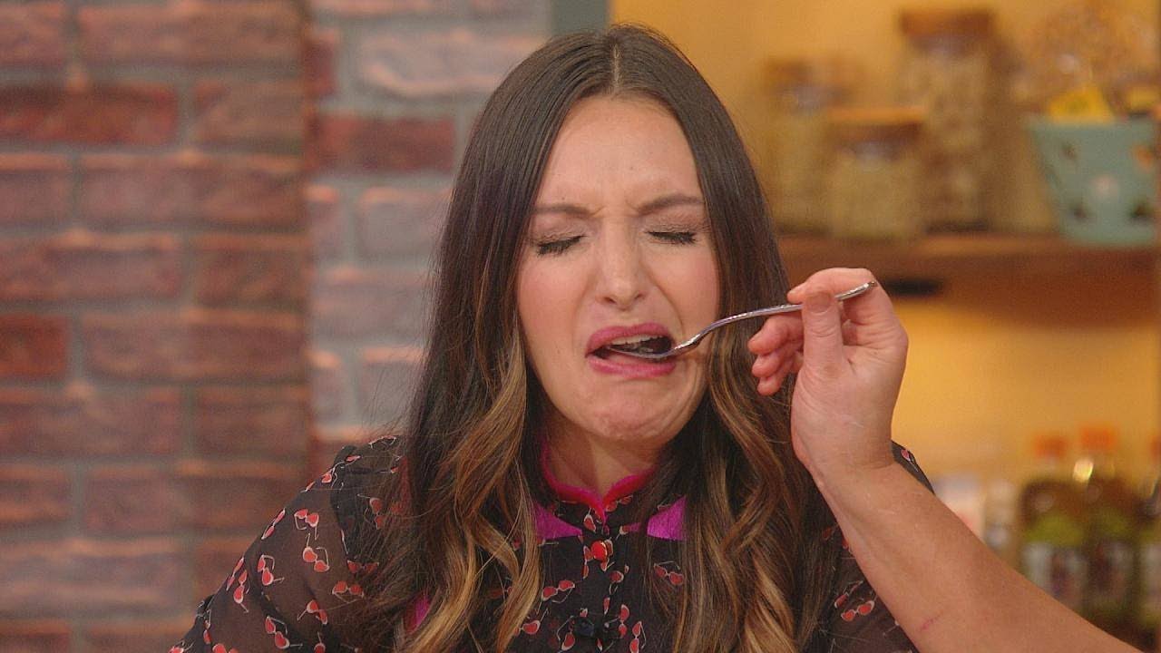 Brit + Co CEO Brit Morin Faces Fear of Eating "Weird Food" By Tasting Sardines + Alligator With R… | Rachael Ray Show