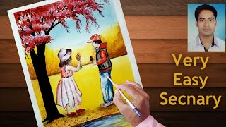 How To Draw Easy Valentine day secnary. with poster color. (step by step )