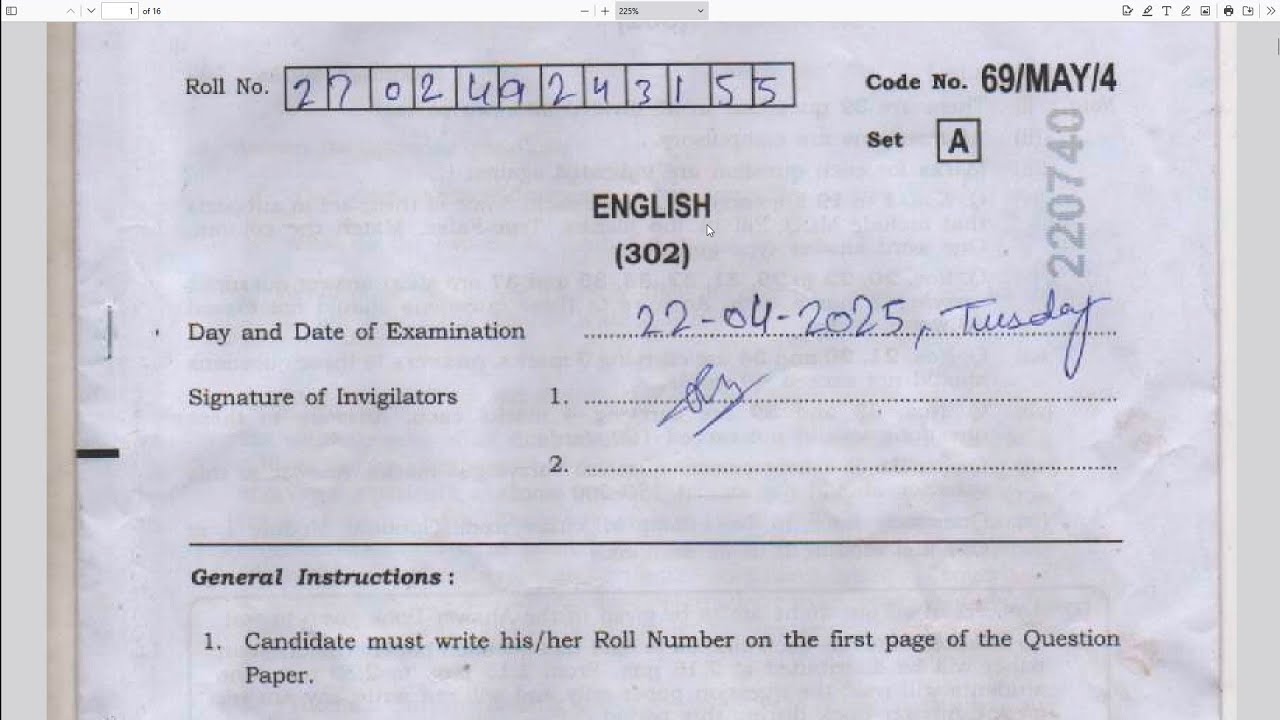 NIOS English 302 Paper Solution 22 April 2025 | Class 12 Set-A Answer Key | Full Paper Solved