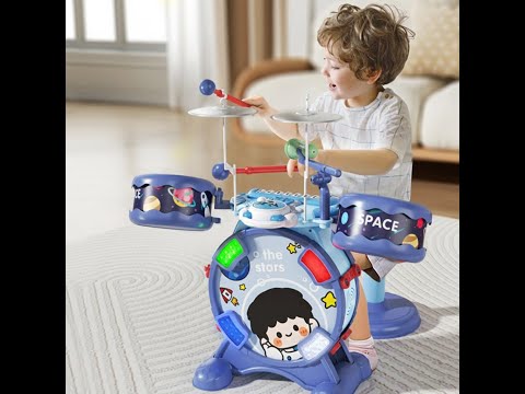 Дитяча барабанна установка інтерактивна музична іграшка піаніно мікрофон мелодії звук інструментів стілець, видео 1