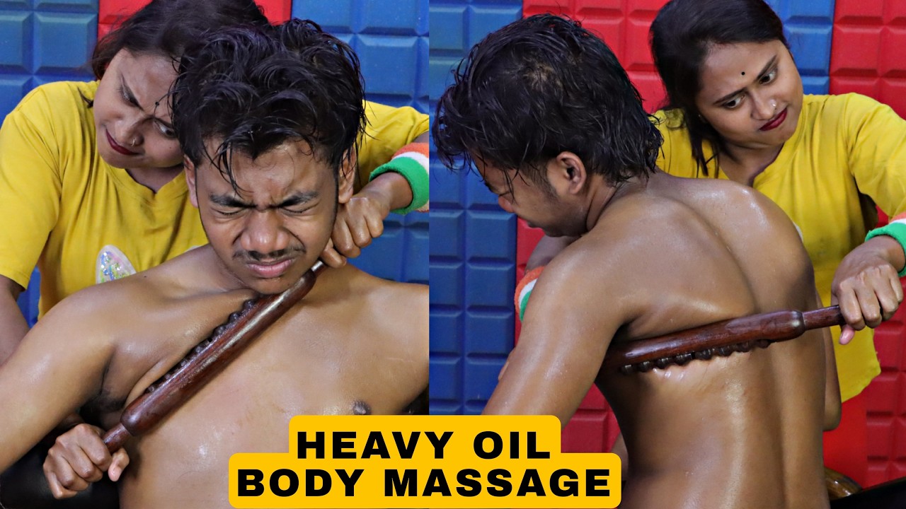 Heavy Oil Body Massage by Pakhi | Chest & Back Massage by Wooden Tools | Head Massage ASMR