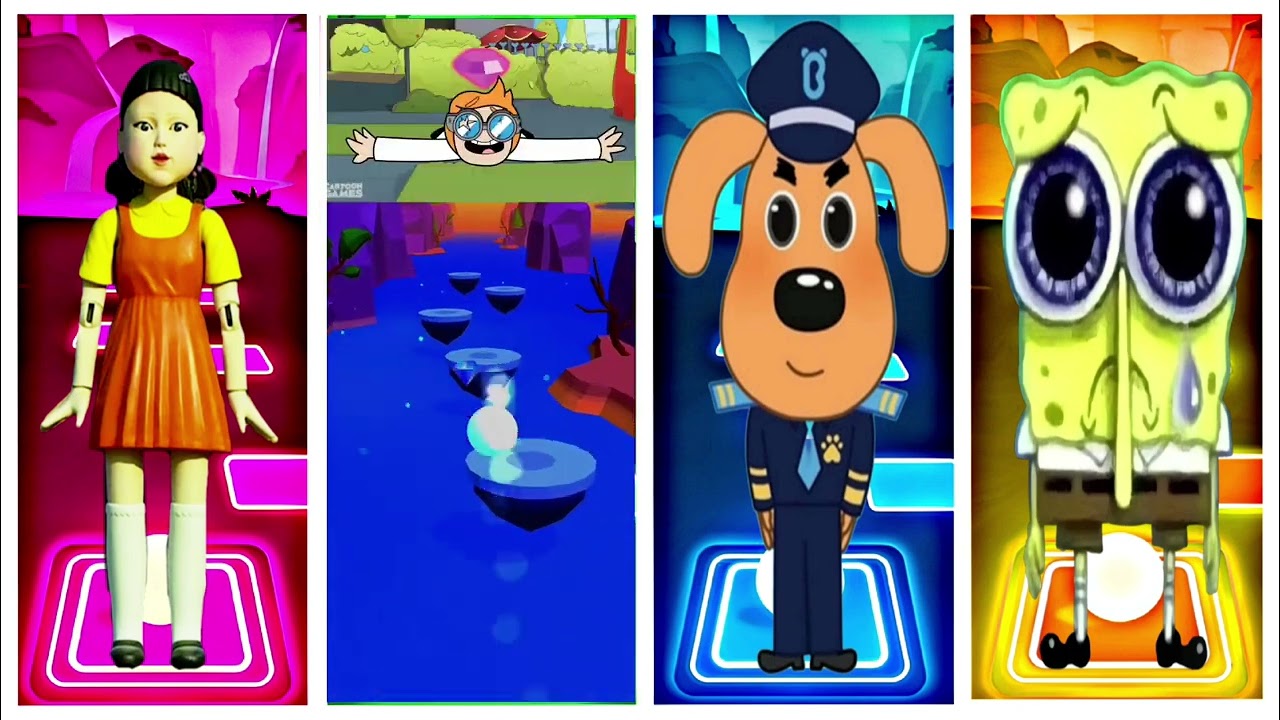 SQUAD GAME 🆚 SONIC 🆚 SHERIF LAMBARDO 🆚 SPONGEBOB ll Tiles Hop EDM Rush