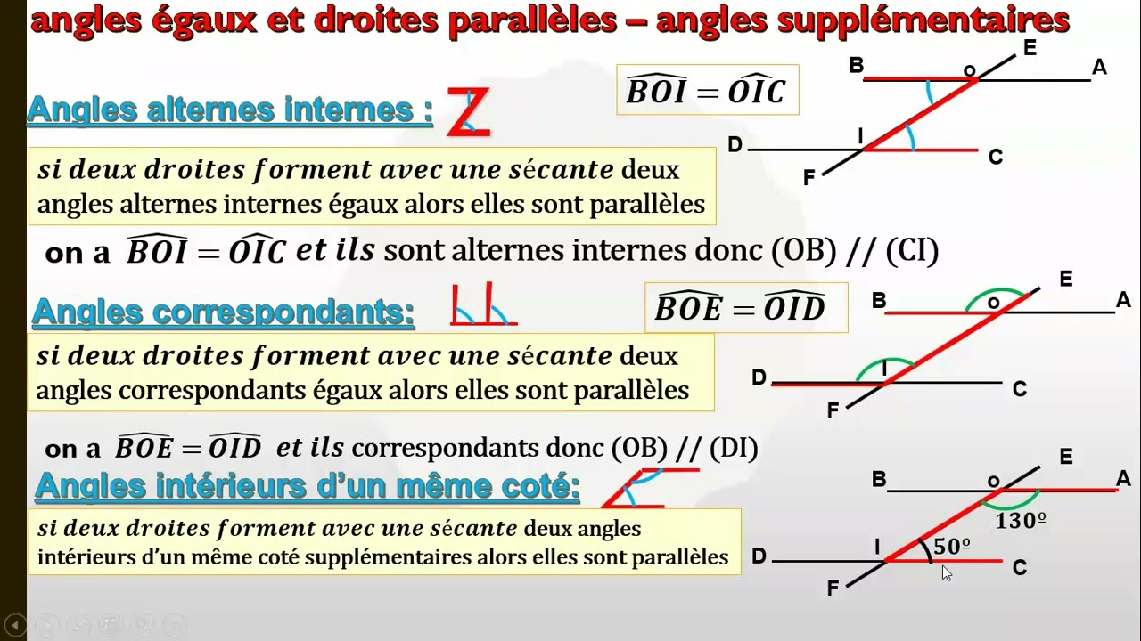 1iere année secondaire angles égaux et droites parallèles