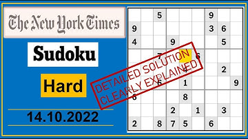 New York Times Hard Sudoku Oct 14, 2022 -  Step By Step Solution