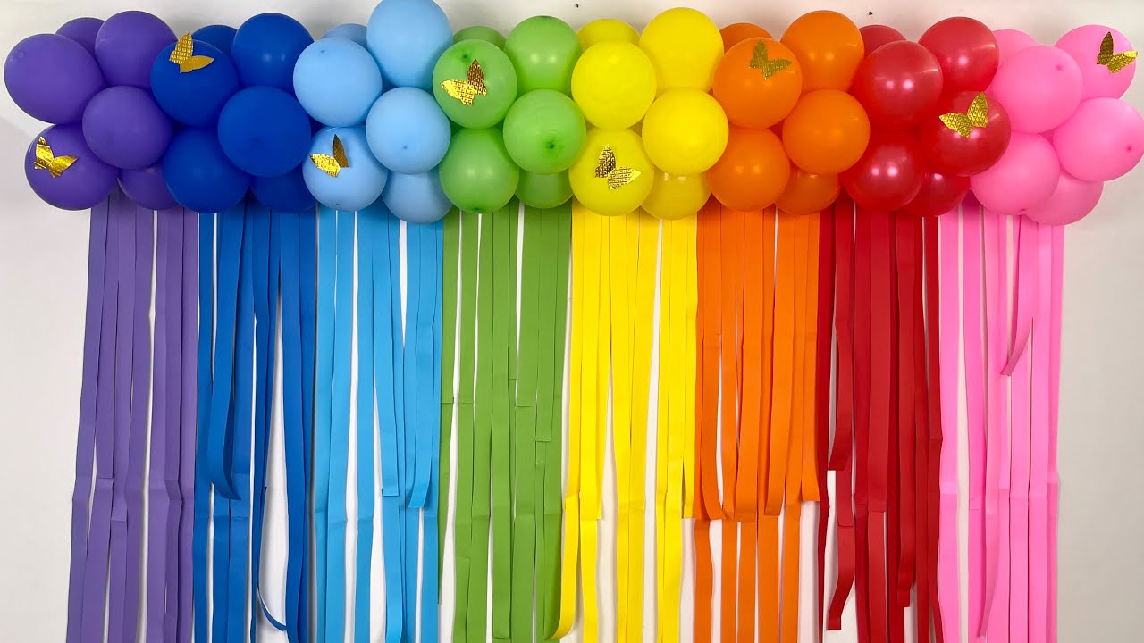 Very Easy Rainbow Theme Balloon Decoration - YouTube