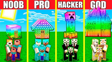 Minecraft Battle: RAINBOW SPECTRITE HOUSE BUILD CHALLENGE - NOOB vs PRO vs HACKER vs GOD / Animation