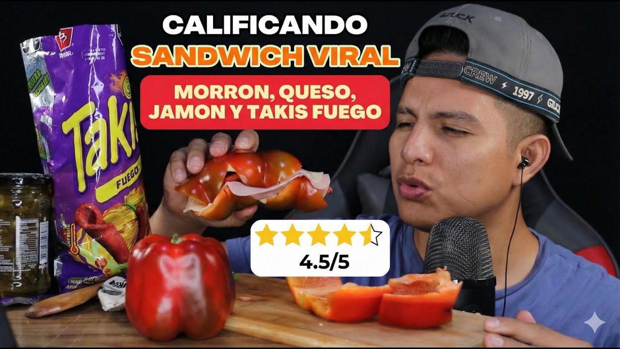 CALIFICANDO EL SANDWICH DE PIMIENTO CON TAKIS - ASMR