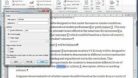 How to create an Index in MS Word