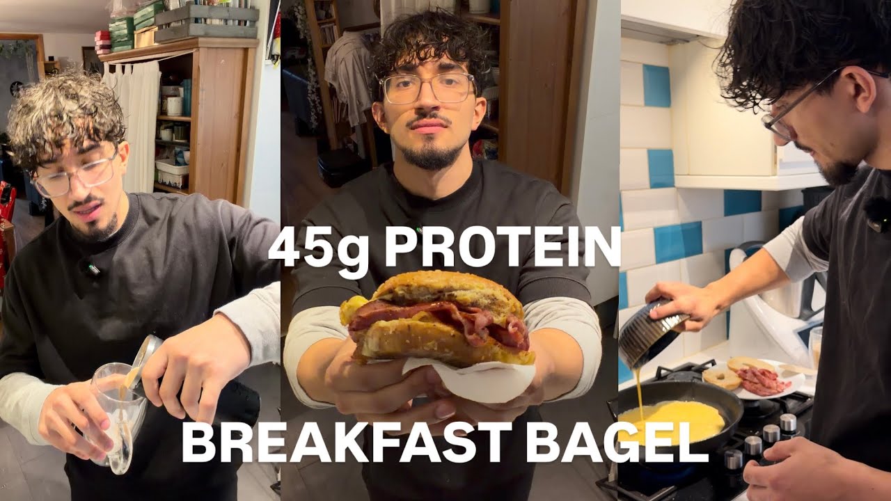 High Protein Breakfast bagel - Bulking Breakfast - YouTube