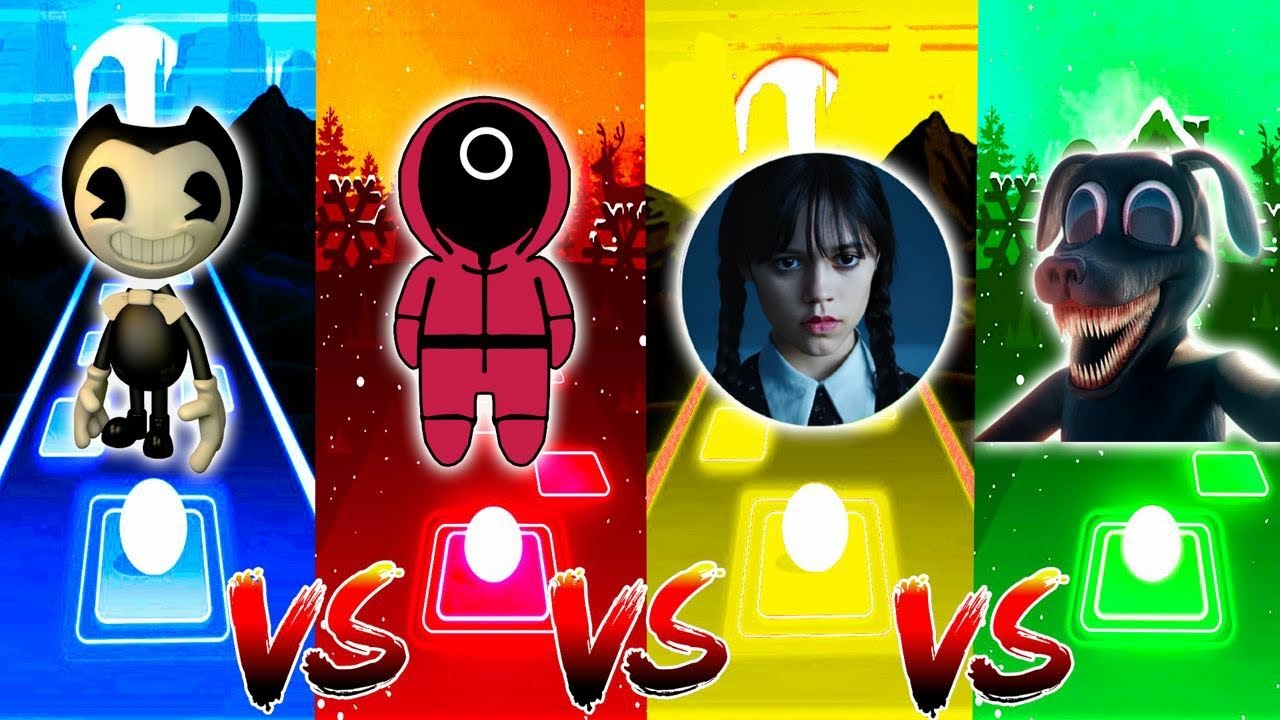 Tiles Hop music game. Bendy the ink machine vs squid game vs wednesday