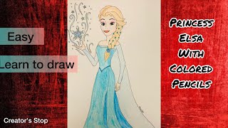 How To Draw Princess Elsa From Frozen Movie. Colored Pencil Sketch. Easy Step By Step Drawing. screenshot 4