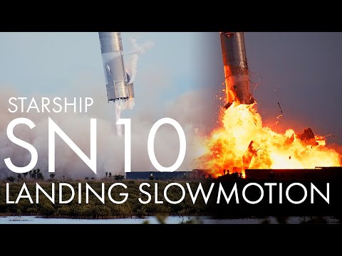 SpaceX Starship SN10 landing and explosion slowmotion