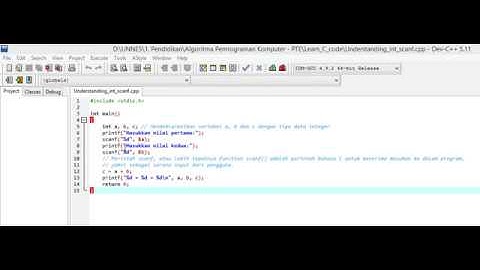 Understanding int and scanf - Belajar Bahasa C menggunakan Dev C++