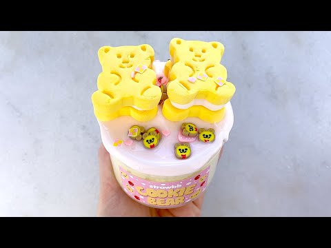 Slime ASMR: Straw-beary Cookies 🍓🧸 #slime #asmr #slimeasmr #satisfying