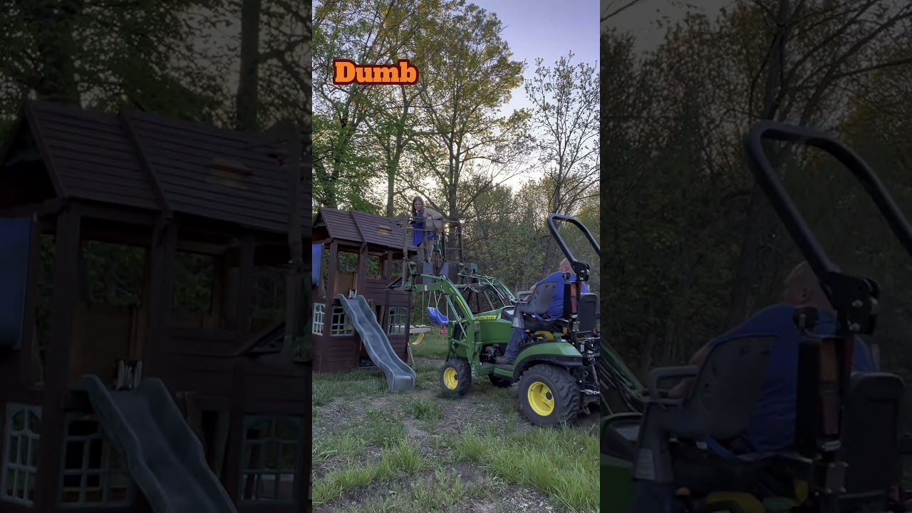 Risky playground stunts with a tractor