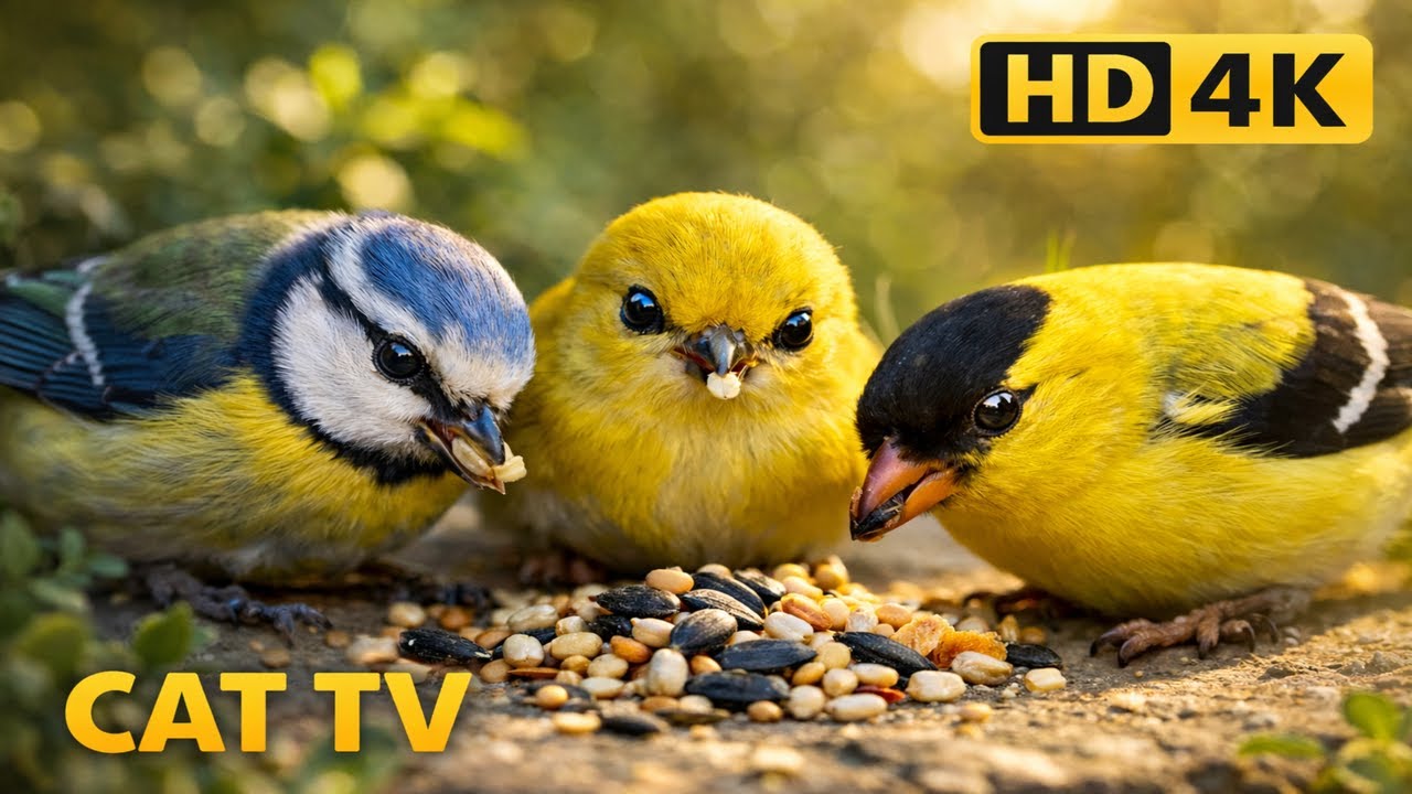 Bird TV: Cute Little Birds Eating Seeds in 4K | Relaxing Nature Video