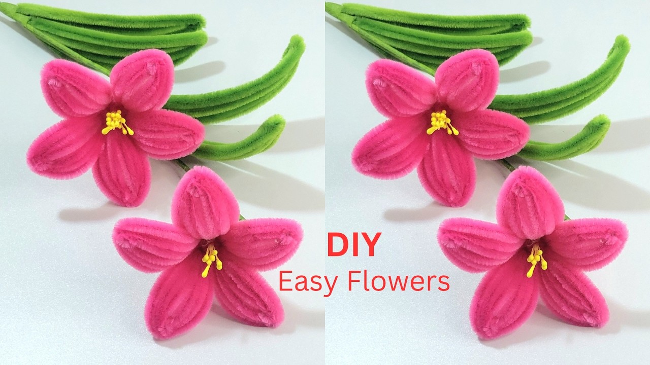 How to Make Pipe Cleaner Beautiful Easy Flowers | Pink Chenille Bouquet Flowers.