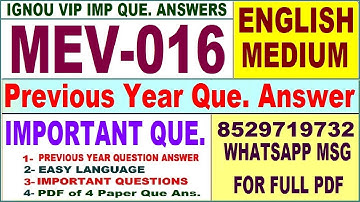 MEV 016 Previous Year Question Paper | mev 016 important questions with answer