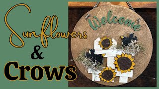 Cute Door Decor - Sunflowers - Fence  - Crows - Dollar Tree Wood Round