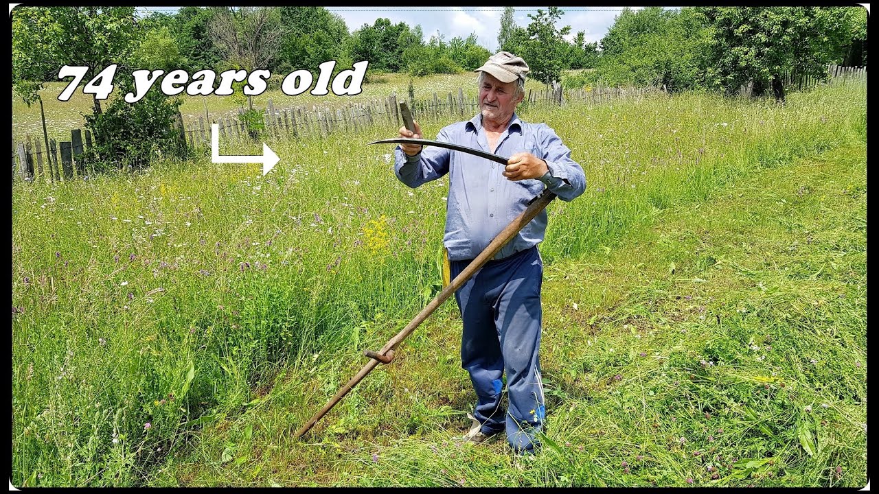 Titi 74 de ani - cu coasa de mana / Scythe