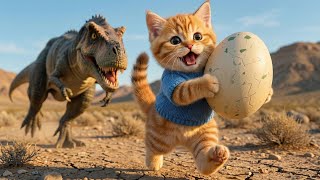 Cute Kitten chased by Dinosaur, Brave Mama cat's Daring rescue