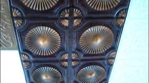 Installed Glue Up Over popcorn Ceiling Tiles styrofoam and pvc faux tin