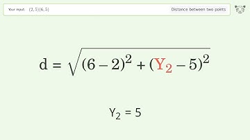 Find the distance between two points p1 (2,5) and p2 (6,5): Step-by-Step Video Solution