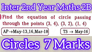 find the eq of a circle passing through the points (3,4),(3,2),(1,4) in telugu@maths naresh eclass