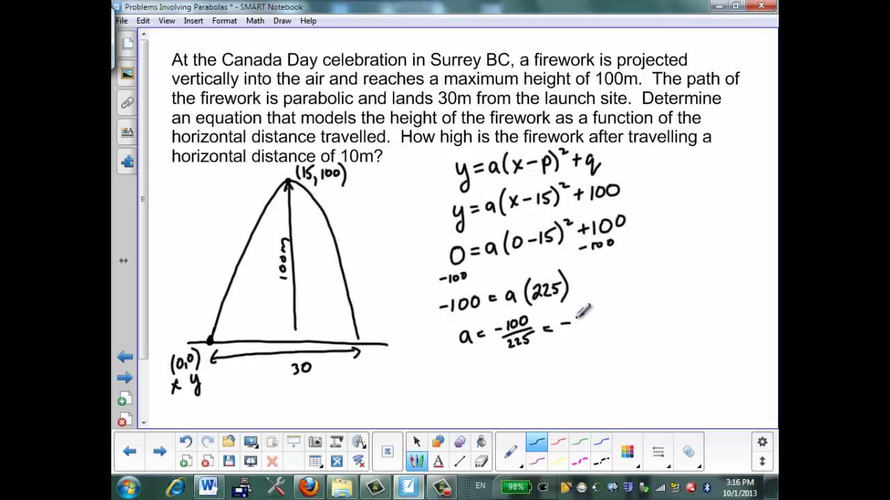 problem solving involving parabola