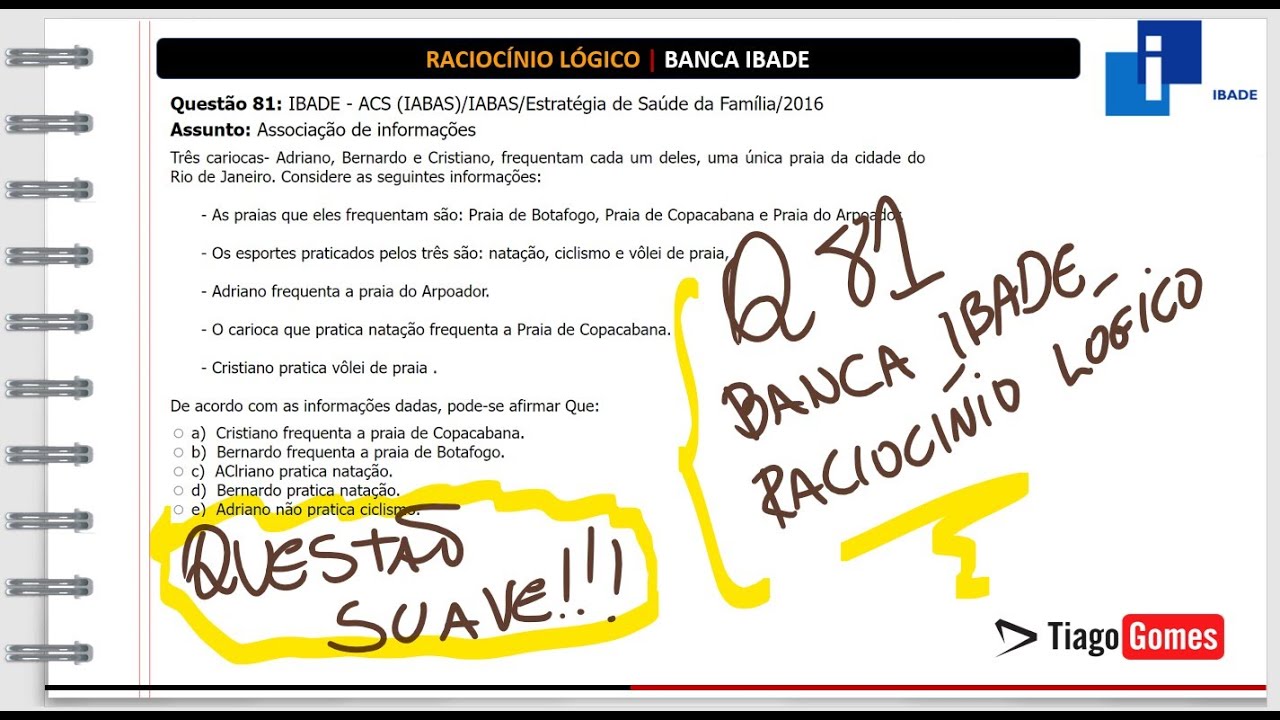 🧑‍🏫Questão 81 BANCA #IBADE 📚 Associação de Informações♟️ Raciocínio Lógico para #concursos