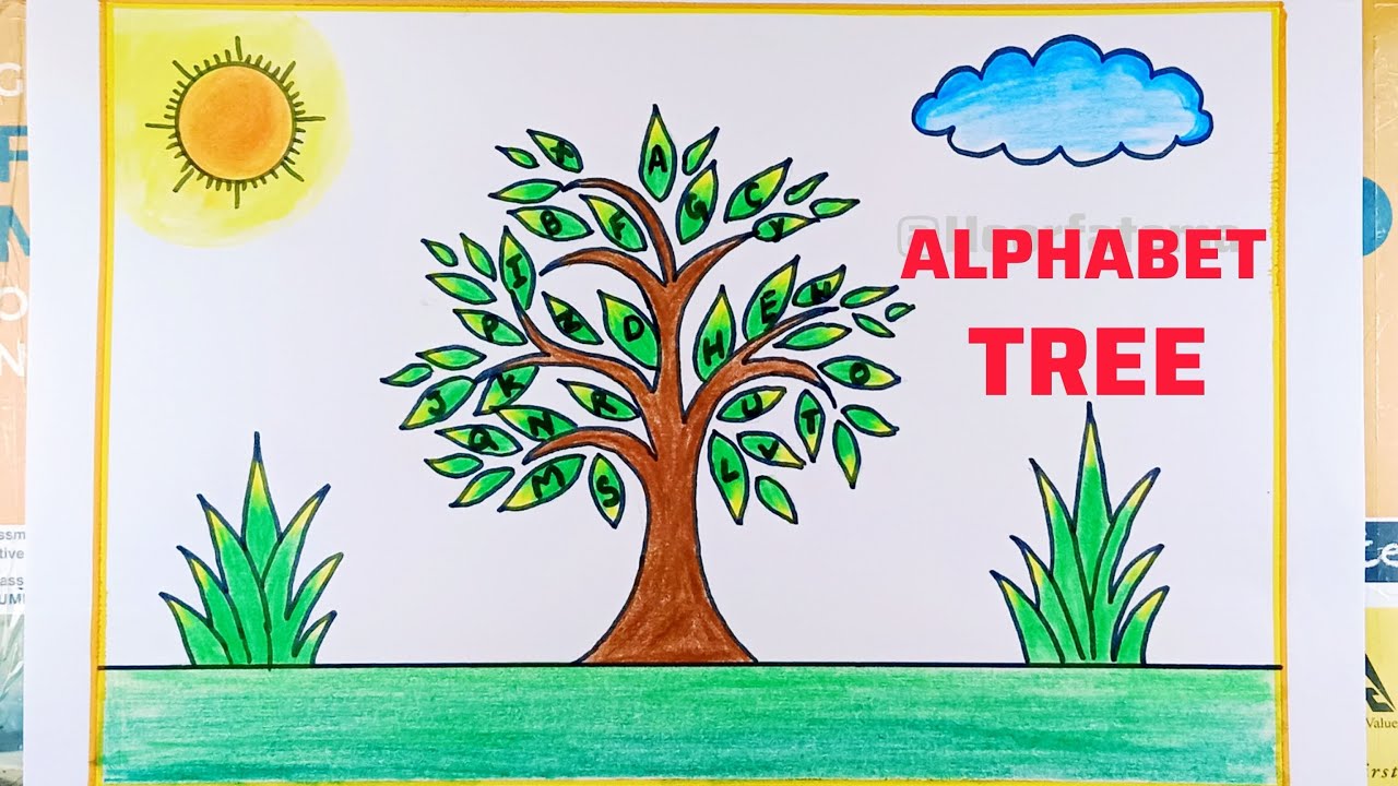 Alphabet Tree Drawing| How to draw Alphabet Tree Step By Step| Tree ...