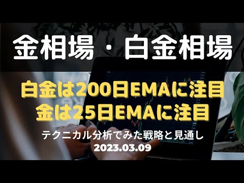 【金相場・白金相場】今後どうなる！？ 白金は200日EMAに注目 金は25日EMAに注目 テクニカル分析でみた見通しと戦略 3月9日（木）