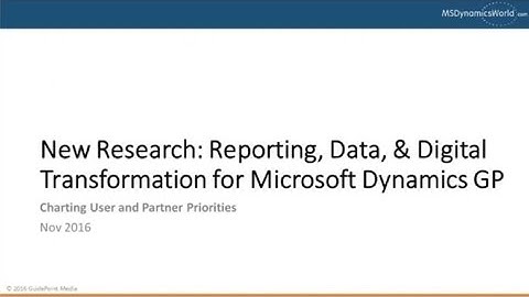 New Research Reporting, Data and DIgital Transformation for Dynamics GP