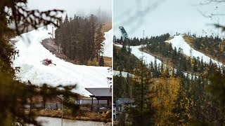 Preparation of The Ski Slope Completely With Artificial Snow! (HD)