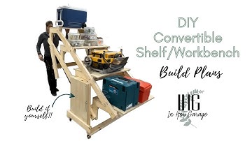 DIY Convertible Shelf Workbench Transforming Shelf Small Woodwork Shop Space Saving Storage