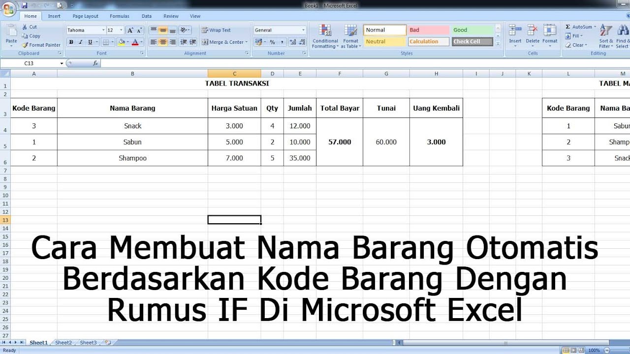 Cara Membuat Nama Barang Otomatis Berdasarkan Kode Barang Dengan Rumus If Di Microsoft Excel Youtube